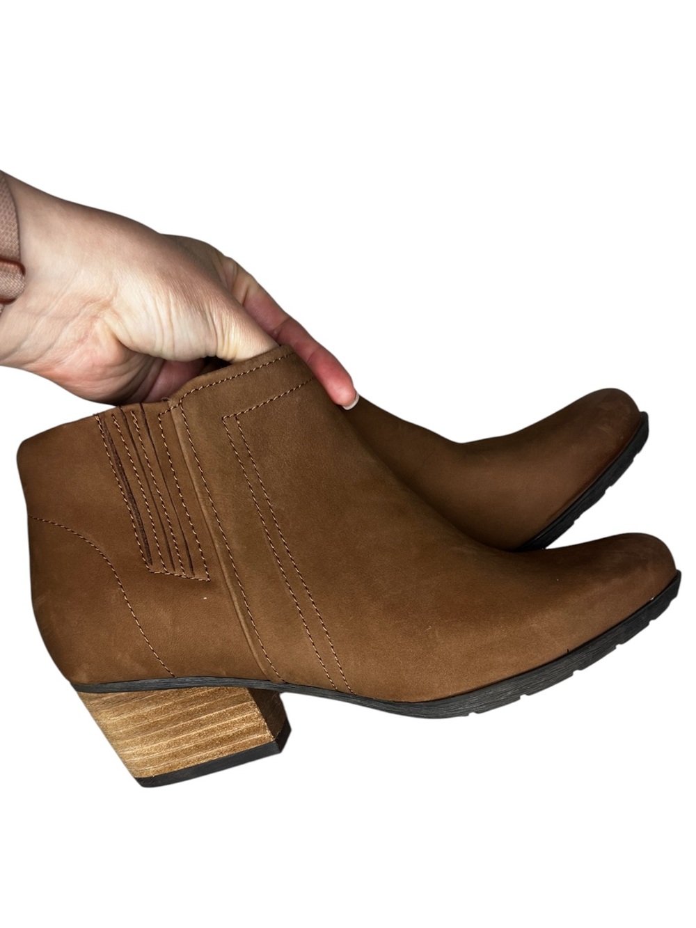 Blondo Tan Suede Ankle Booties with Stacked Heel